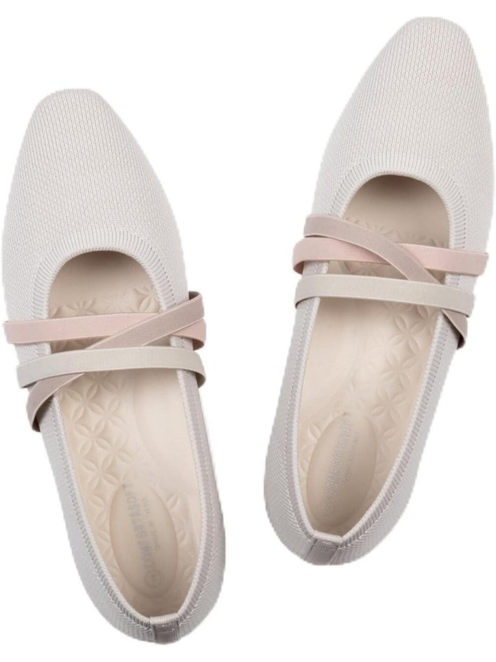 Women's Beige Knit Square Toe Ballet Flats Mary Jane Slip On Causal Shoes